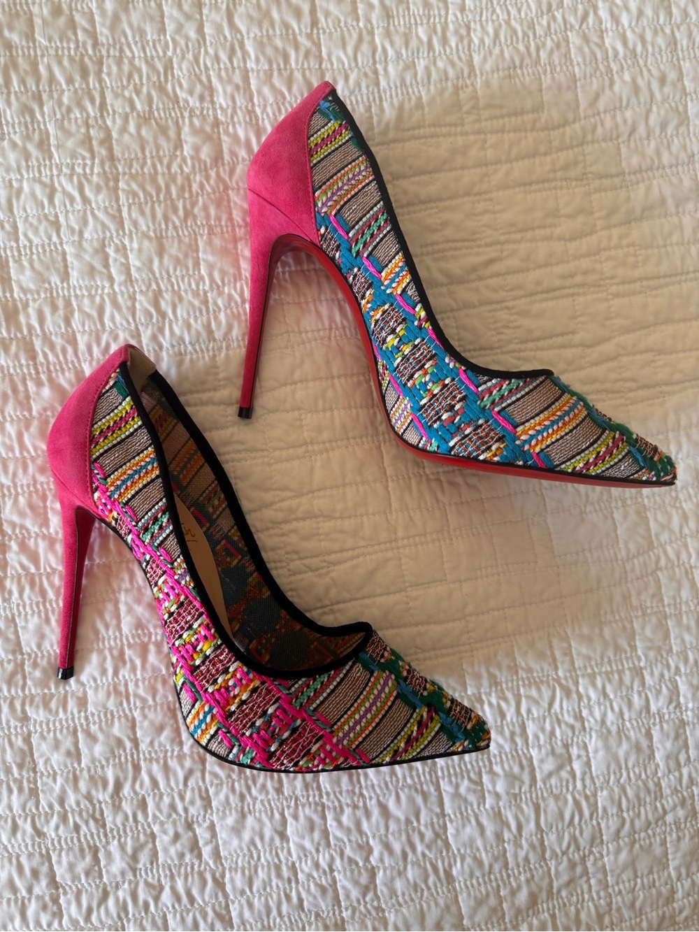 Christian louboutin follis Women’s Pink Multicolor Pointed-Toe Stiletto Pumps